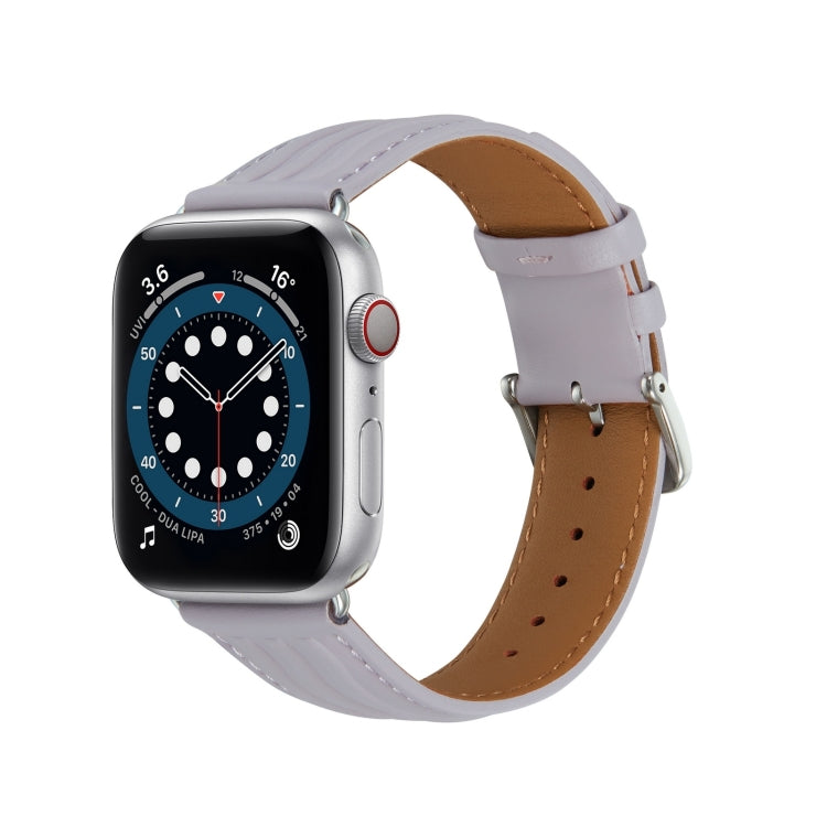 Embossed Line Genuine Leather Watch Band
